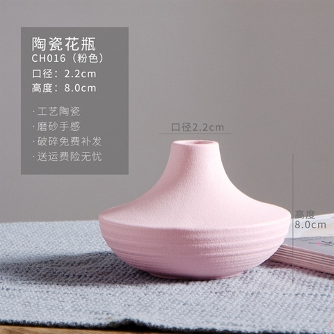 BH12- Bình hoa chân to cổ ngắn màu hồng 12*8cm
