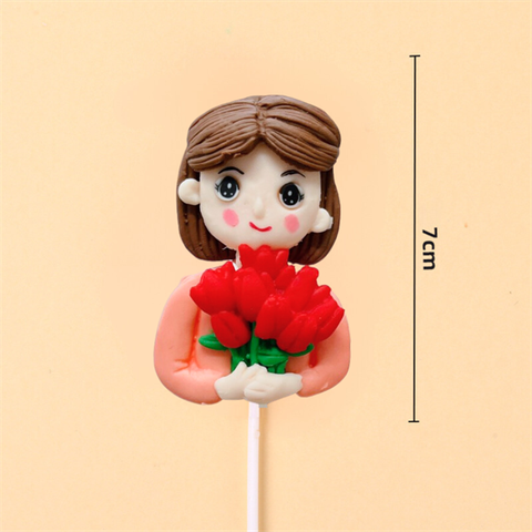 20/11 Que kute gốm dẻo GV CÔ GIÁO ÁO HỒNG ôm bó HOA ĐỎ