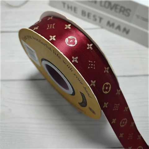 RB LV họa tiết ép nhũ VÀNG màu ĐỎ ĐÔ khổ 2,5cm