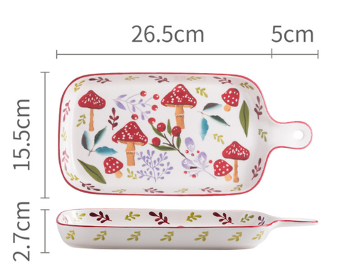 CÂY NẤM ĐỎ- đĩa chữ nhật có 1 tay cầm 31,5x15x3cm