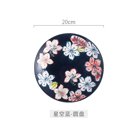 A194 Đĩa tròn vẽ tay 20.5*4.5 màu xanh đen