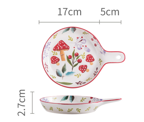 CÂY NẤM ĐỎ- đĩa tròn có tay cầm 21.5*16*2.5cm