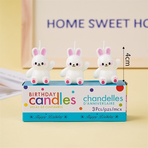 Set 3 nến THỎ TRẮNG NGỒI tai hồng