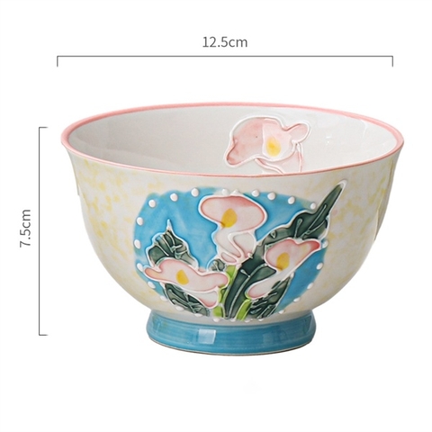 Bát vẽ tay 12cm - VÀNG hoa ly trắng