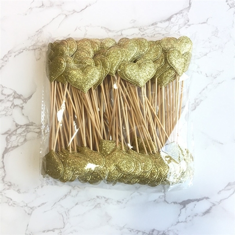 Que cắm TIM nhũ VÀNG 50 que