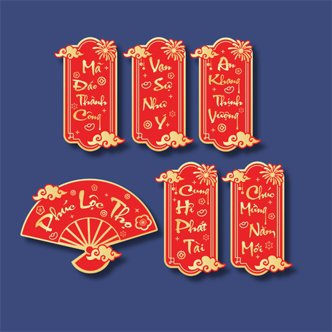 Set que giấy TẾT 7 tag câu đối tết (combo 2)