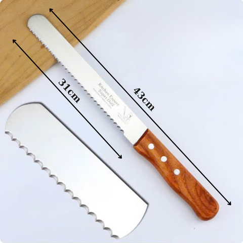 Dao cắt bánh cán gỗ cam răng cưa to size 43cm (lưỡi 31cm)