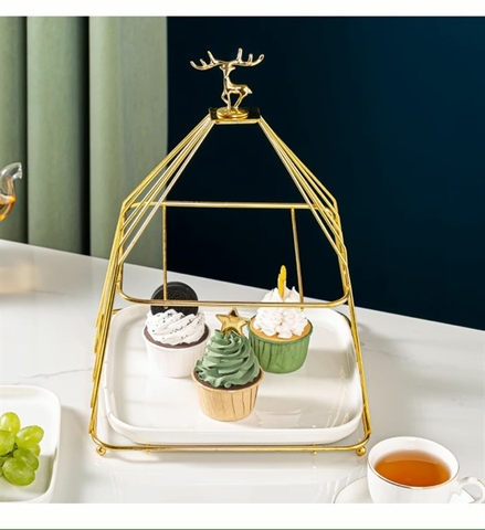 Cakestand lồng treo tháp 2 tầng đĩa sứ VUÔNG