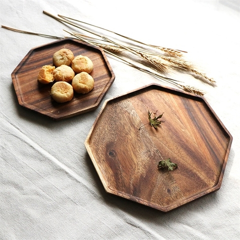 Khay gỗ bát giác (nâu trầm) size 20*2cm
