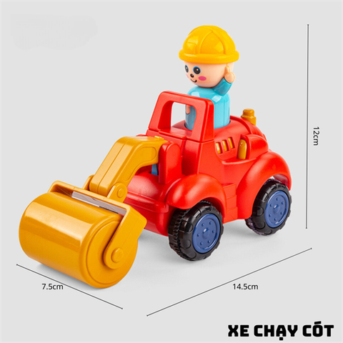 Đồ chơi BÉ TRAI LÁI ĐỘI MŨ CAM LÁI XE LU ĐỎ công trình