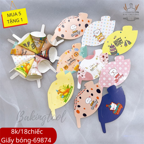 Set que giấy 36 mũ sinh nhật mix mẫu BÓNG