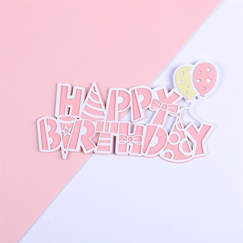 Que cắm chữ IN HPBD 2 lớp bóng bay VÀNG HỒNG mới