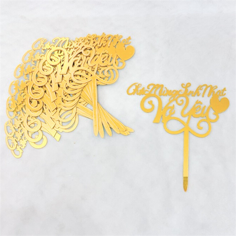 Topper mica Set 10 que Chúc mừng SN VỢ YÊU VÀNG