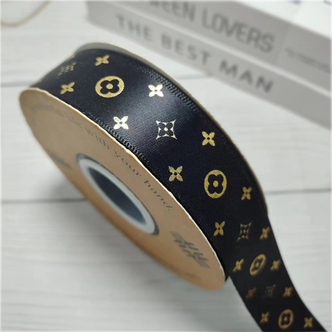 RB LV họa tiết ép nhũ VÀNG màu ĐEN khổ 2,5cm