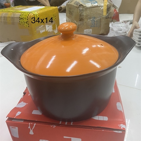 Nồi lẻ 33 đen nắp cam quai vểnh KT 34*14cm