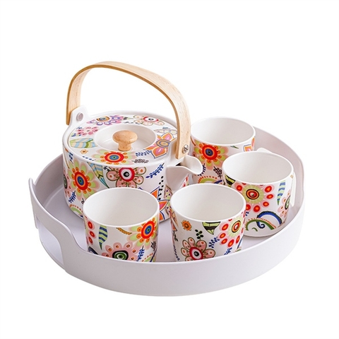 Set ấm trà hoa dương xỉ (1 ấm 4 tách)