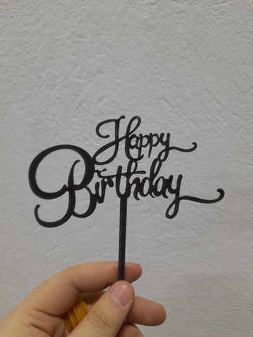 Topper mica set 10 que HPBD chữ hoa nét nhỏ gạch dưới ĐEN