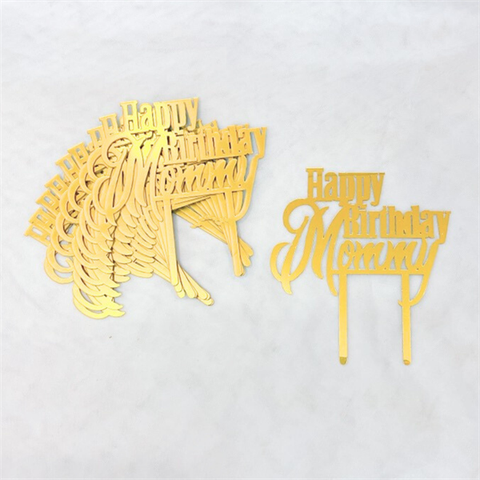 Topper mica Set 10 que HPBD MOMMY 2 QUE VÀNG