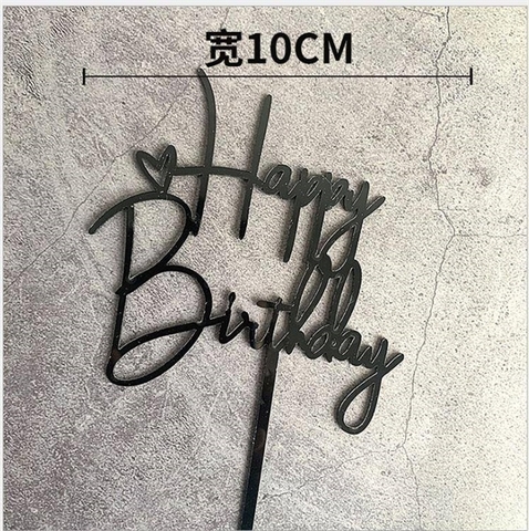 Topper mica HPBD chữ HB to+Tim ĐEN