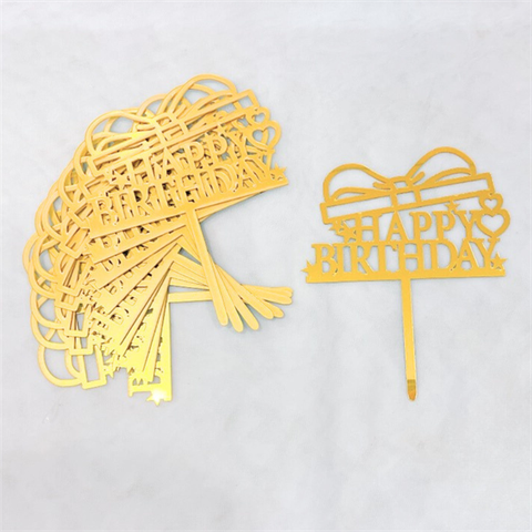 Topper mica Set 10 que HPBD NƠ VÀNG