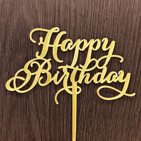 Topper mica HPBD chữ vàng