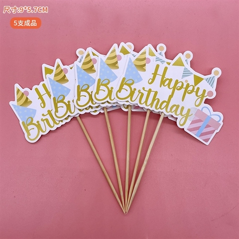 Que cắm SET 5 QUE HPBD dài cờ + mũ + hộp quà