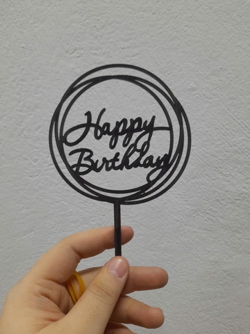 Topper mica set 10 que HPBD 2 vòng tròn ĐEN