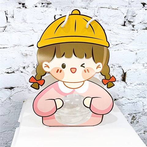 Set 5 hộp cầu đựng bánh có quai xách hình bé GÁI MŨ VÀNG