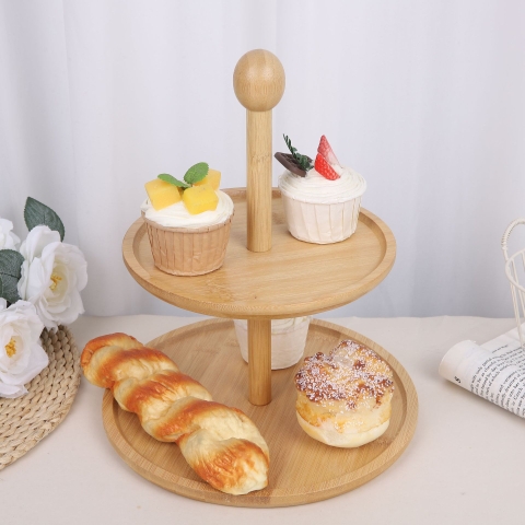 Cakestand gỗ 2 tầng trụ tròn