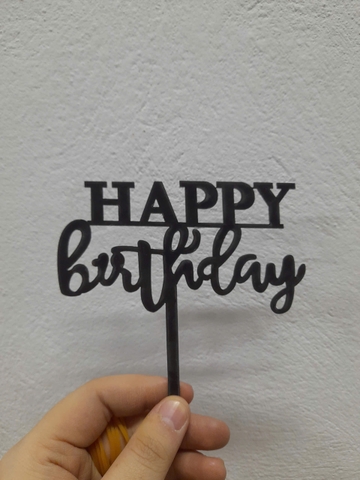 Topper mica Set 10 que HPBD Chữ in GẠCH CHÂN, chữ THƯỜNG ĐEN