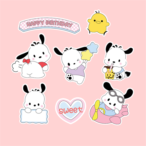 Set que giấy HPBD Cún Pochacco + gà con