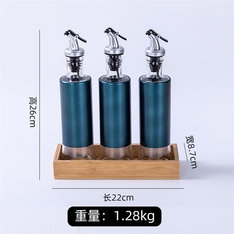 A117 Set đựng dầu ăn inox màu xanh cổ vịt (3 chai)