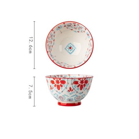Bát vẽ tay 12cm - TRẮNG hoa đỏ