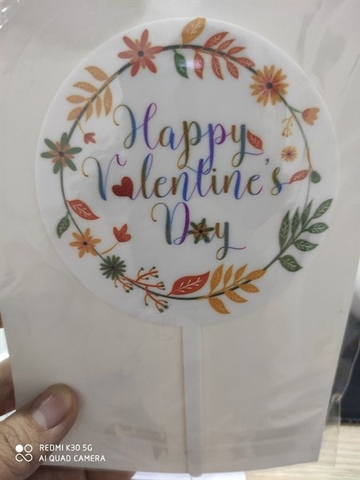 Topper mica HP Valentine's day tròn trắng +hoa