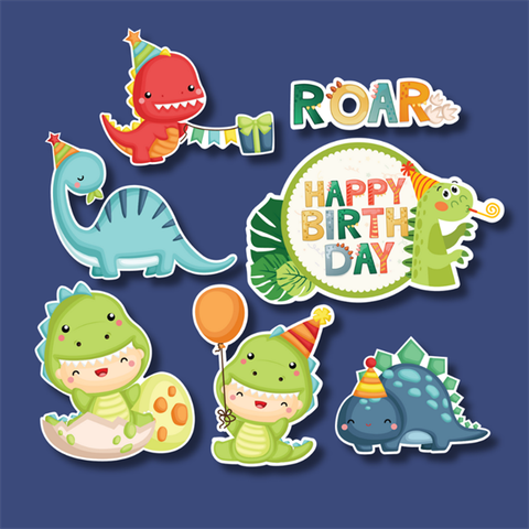 Set que giấy HPBD em bé khủng long chibi(Combo 2 set)