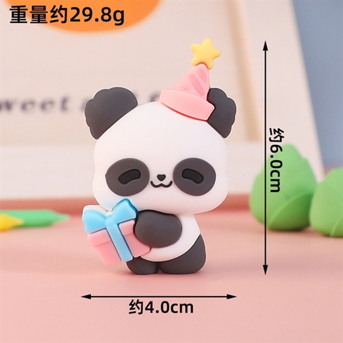 Kute siêu cấp GẤU PANDA đứng MŨ HỒNG ôm hộp quà 4*6CM