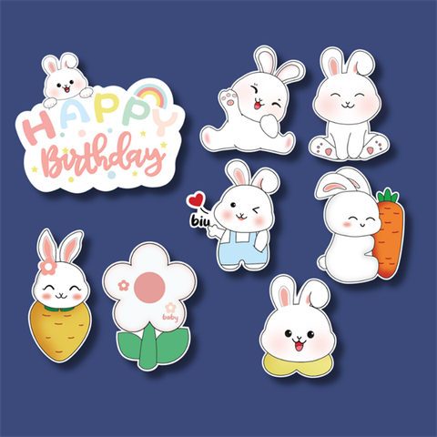 Set que giấy -HPBD thỏ cà rốt+bông hoa (combo 2)