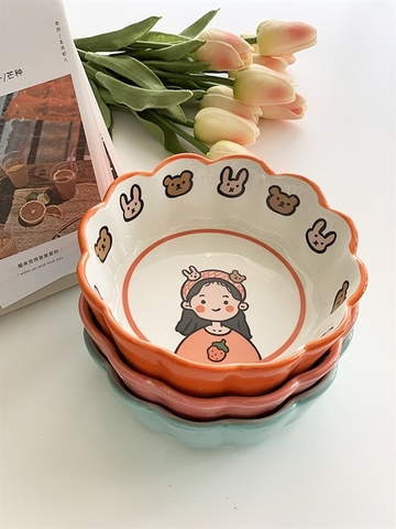 A103b Bát salat cô gái màu cam size 17cm