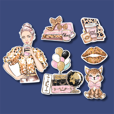 Set que giấy Cô gái phụ kiện + Mèo + Môi (combo2)