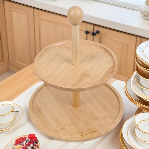 Cakestand gỗ 2 tầng trụ tròn