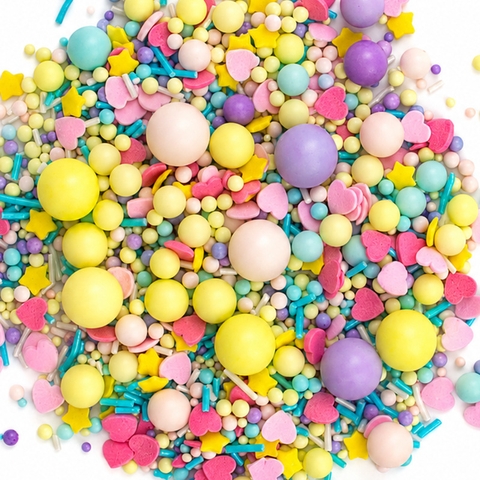 Cốm mix tròn, tim, sao, sợi sắc màu pastel 100g
