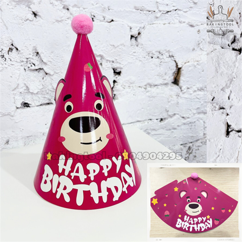 Mũ sinh nhật giấy bông chóp - gấu LOTSO (set 10)