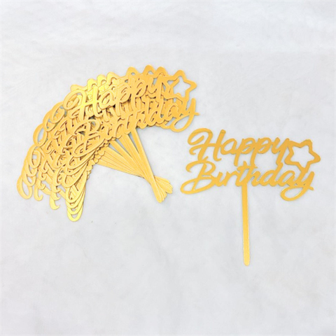 Topper mica Set 10 que HPBD SAO VÀNG