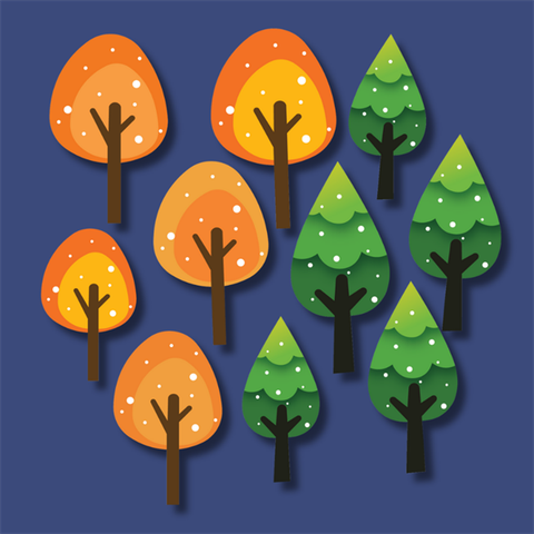 Set que giấy-14 cây xanh +cây cam TUYẾT