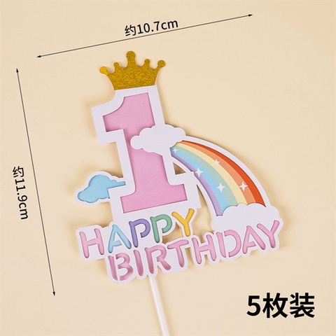 Set 5 Que cắm 2 lớp HPBD số 1 + cầu vồng vương miện HỒNG