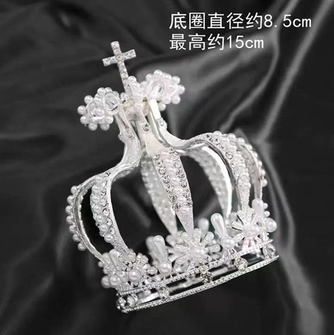 Vương miện SIÊU PHẨM ngọc trai BẠC TO 15cm - ĐK: 11cm