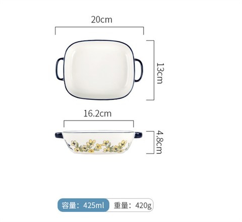 A97 Thố nướng hoa mai vàng chữ nhật có tay cầm 20.5*14*5cm