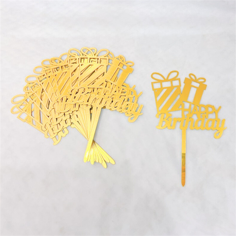 Topper mica Set 10 que HPBD 2 hộp quà VÀNG