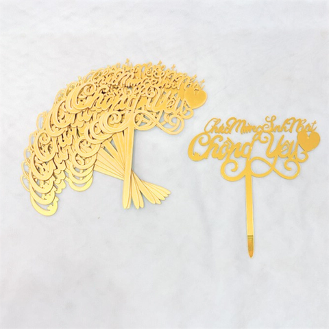 Topper mica Set 10 que Chúc mừng SN CHỒNG YÊU VÀNG