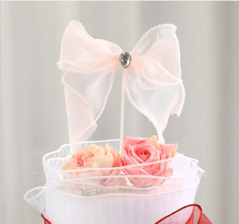 Que cắm nơ ZEN viền Ngọc Trai HỒNG-SALE